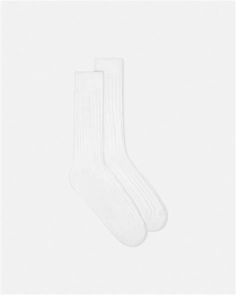 versace socks ribbed ed and white|Embroidered Ribbed Logo Socks White .